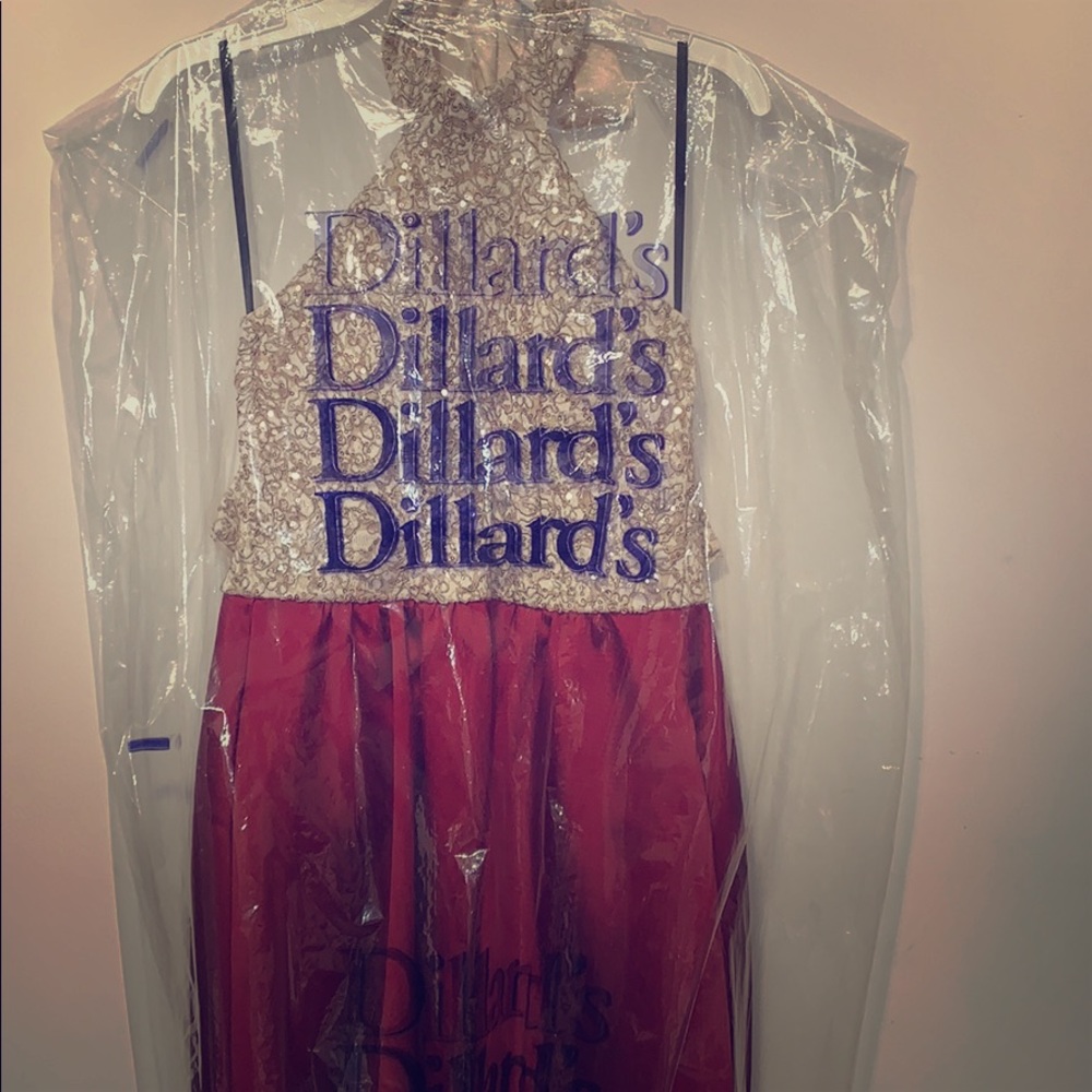 Gold and Red Prom dress